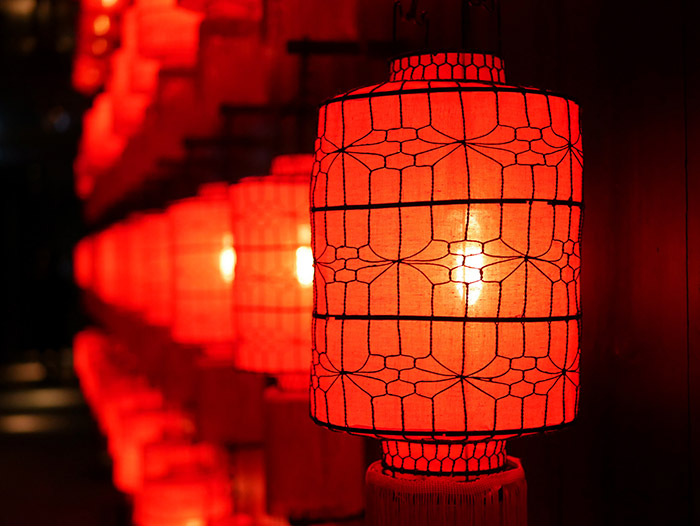 Warm red lanterns in a row