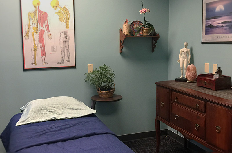 a picture of a treatment room at wellBeing Acupuncture.